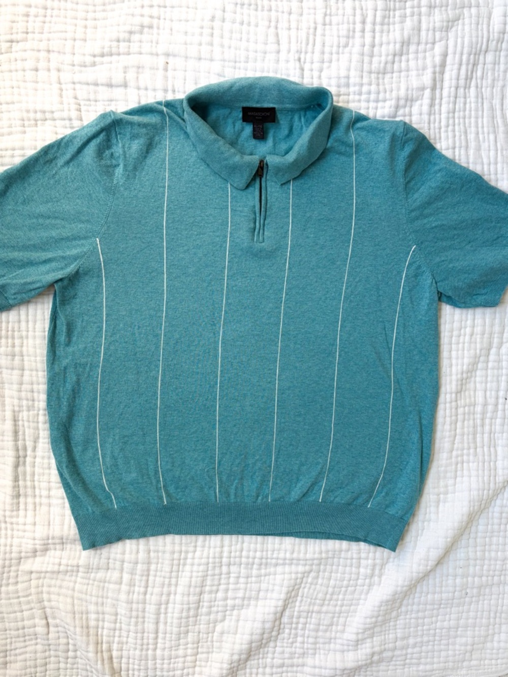 Magaschoni Man Men’s Teal 1/4 Zip Knit Polo Shirt XL
